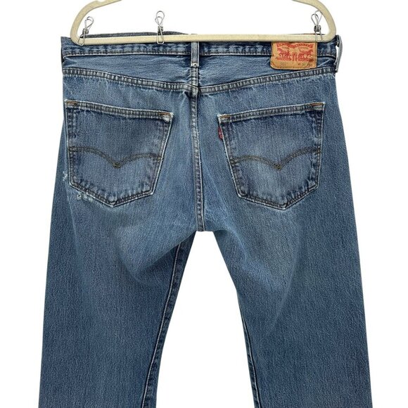 Vintage Levi's 501 Button Fly Distressed Denim Straight Leg Jeans Mens 36X30 - Picture 5 of 16
